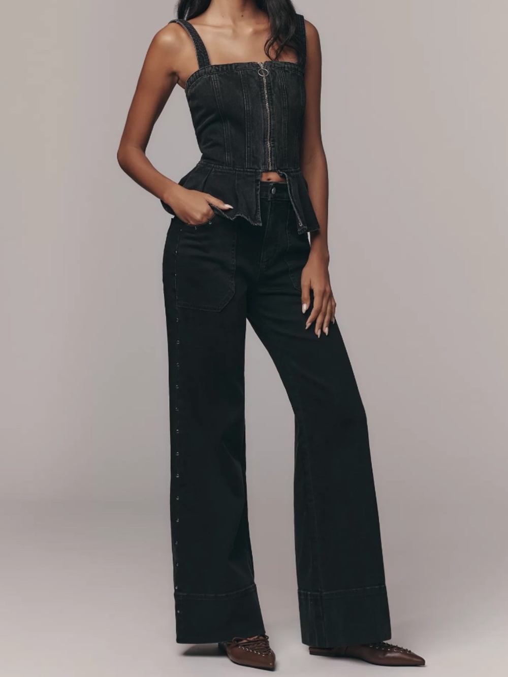 Anthropologie The Rylan High-Rise Flare Trousers by Pilcro BLACK NWT